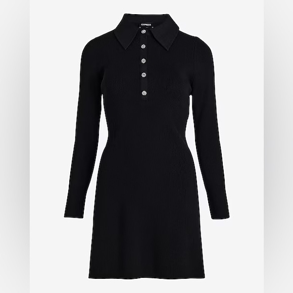 Express Embellished Button Long Sleeve Mini Sweater Dress - Picture 5 of 6